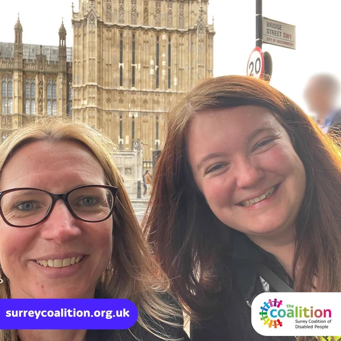 Image three is a selfie of CEO Nikki and staff member Megan with the House of Commons behind them.