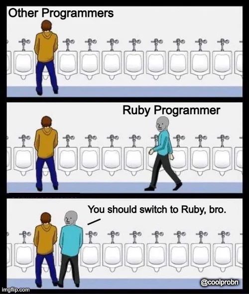 Ruby programmer asking other programmers to switch to Ruby programming language in urinal