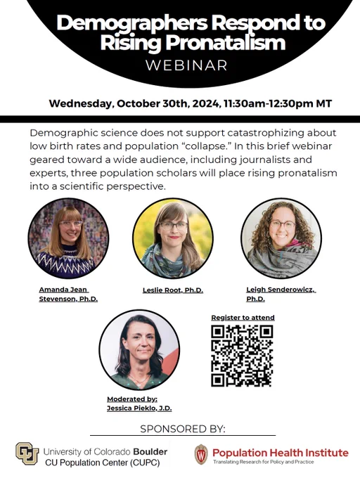 Flyer of webinar announcement with speakers' names and photos. 