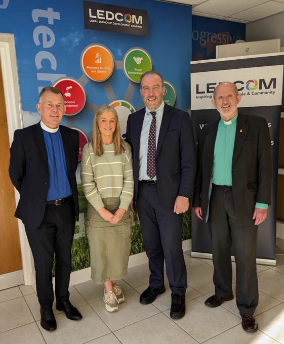 Pictured at LEDCOM in Larne, the community based social enterprise, are left to right the Moderator, Dr Murray, Rev Dr Colin McClure, Clerk of Carrickfergus Presbytery, LEDCOM's business and marketing executive, Catherine Anderson, along with chief executive Ken Nelson MBE.