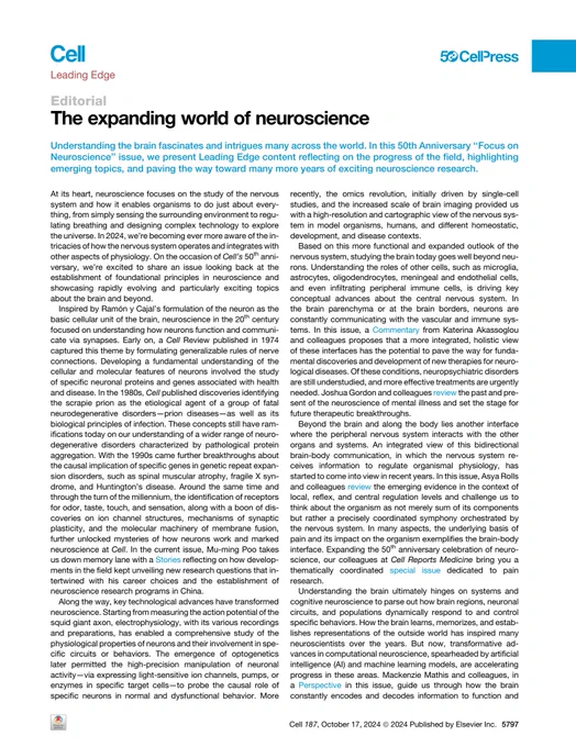 The first page of the editorial, titles "The expanding world of neuroscience"