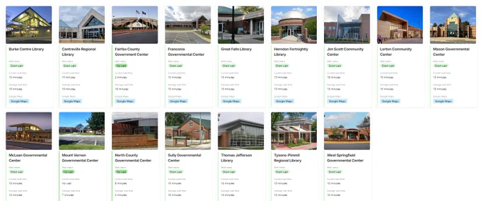 photo of wait times and locations at early voting sites; link contains wait time infomation.