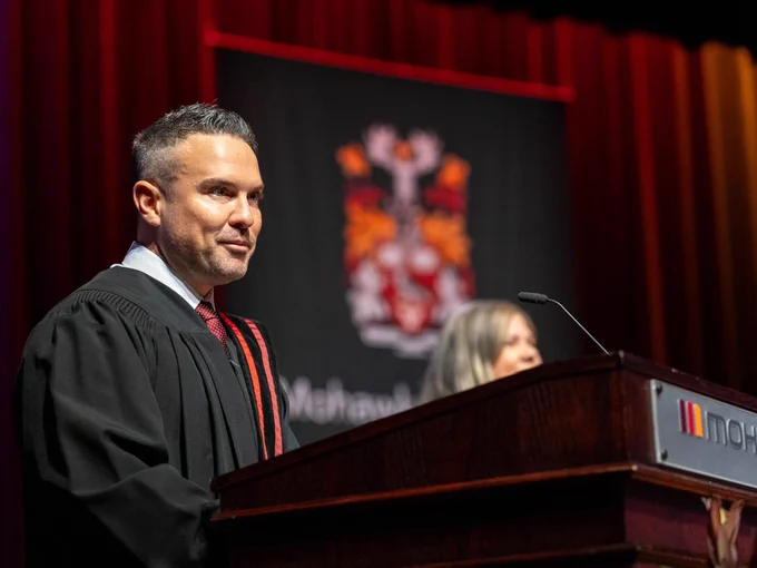 Will Kay giving his speech at convocation. 