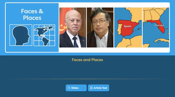 Image Text: Faces & Places. Photographs of two men and two maps