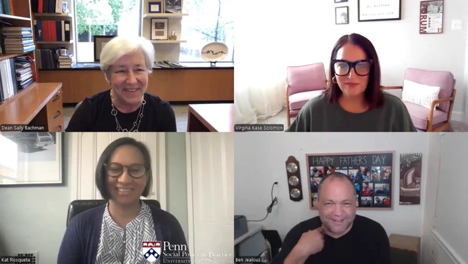 Four individuals participating in a virtual event, each displayed in separate frames. The SP2 logo is visible in the bottom left frame.