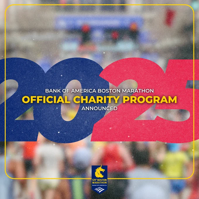 Graphic noting that the 2025 Bank of America Boston Marathon Official Charity Program has been announced