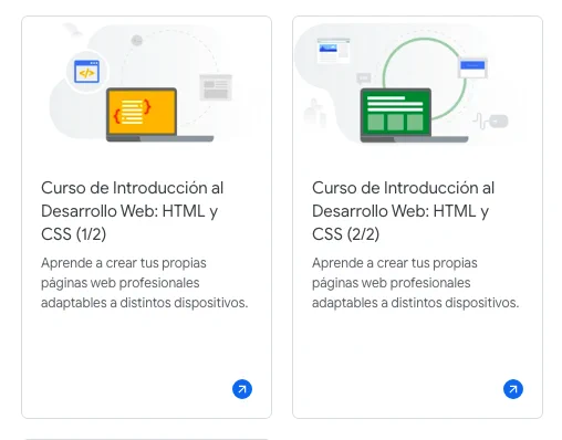Vemos la ilustración de un portátil con código HTML y CSS, representando el primer módulo de un curso de desarrollo web que enseña a construir las bases de una página web