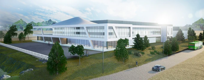 A digital rendering of C S U's new Advanced Technology Lasers for Applications and Science building.