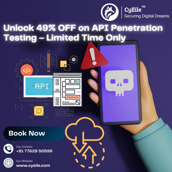 APIs are the backbone of modern applications, but are they secure? At CyEile™ Technologies, we offer API Penetration Testing to identify vulnerabilities and protect your APIs from potential threats.  🔐

📌 Key Benefits:
✅ Secure your API from unauthorized access
✅ Prevent data breaches and ensure compliance
✅ Tailored API security solutions for your business
✅ Expert testing based on OWASP API Top 10 standards

💥 Exclusive Offer: Get 49% OFF API Penetration Testing services with code SECURE49! 💥

Let us help you secure your APIs and build a resilient cybersecurity framework for your organization! Contact CyEile™ Technologies today and claim your 49% discount.