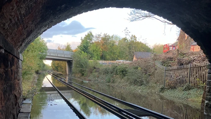 An image of the flooded tracks in Ledsham, near Ellesmere Port, Cheshire. 