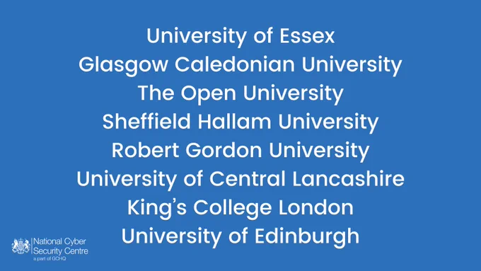University of Essex
Glasgow Caledonian University
The Open University
Sheffield Hallam University (SHU)
Robert Gordon University
University of Central Lancashire (UCLan)
King’s College London (KCL)
The University of Edinburgh