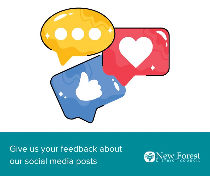 Social media platform icons. Text reads: "Give us your feedback about our social media posts."