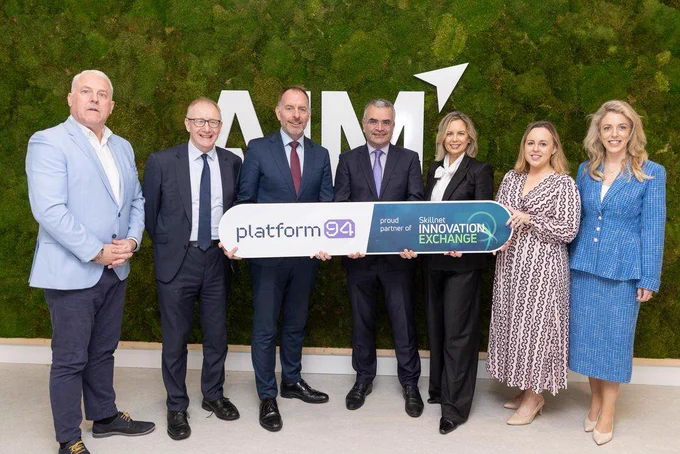 L-R: Conor Carmody, Director, Skillnet Innovation Exchange; Frank Feighan, TD; Paul Healy, Chief Executive, Skillnet Ireland; Minister Dara Calleary, Minister of State for Trade Promotion and Digital Transformation; Sinead O’Riordan, Head of Channel Partnerships, Skillnet Innovation Exchange; Julie Dowling, Advancing Innovation in Manufacturing (AIM) Centre Sligo; and Marie Donnellan, CEO, Platform94.