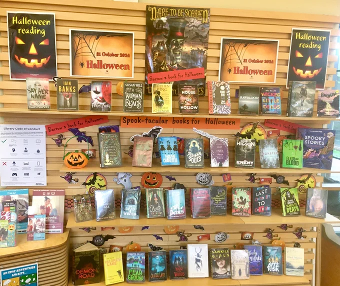 Spooky reads book display