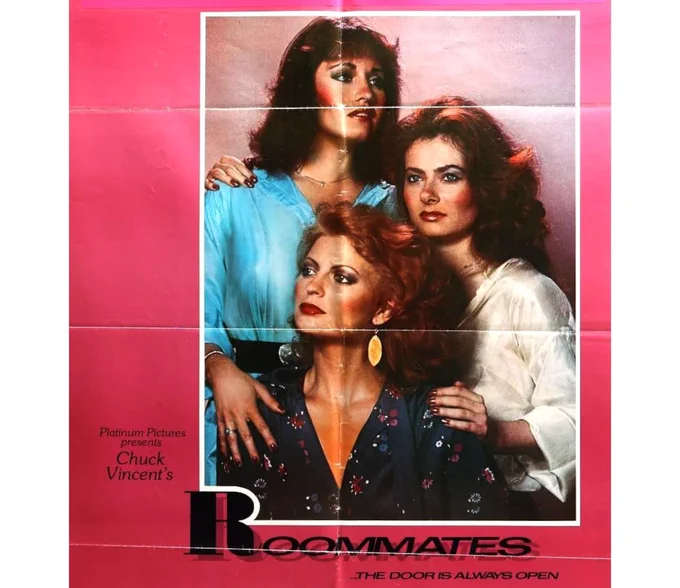 Poster for movie Roommates with three women at the center, Veronica Hart, Kelly Nichols, and Samantha Fox. 