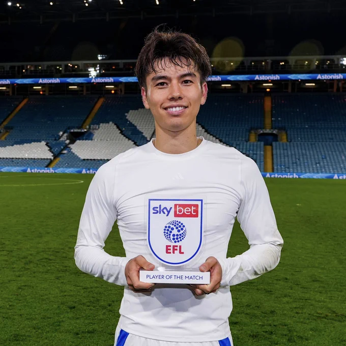 Ao Tanaka pictured with the Sky Sports Player of Match award