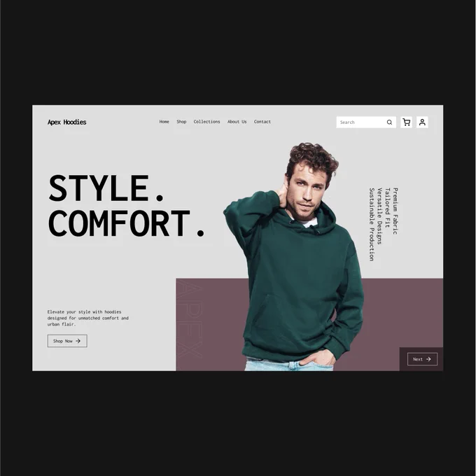 New Project Highlight: Apex Hoodies Website Design!

Our team at Pixavail just wrapped up a sleek e-commerce concept design for Apex Hoodies.

Clean UI, bold visuals, and a seamless shopping experience—perfectly crafted to make hoodies look cooler than ever.

With years of experience in Brand & Web Design, we focus on creating interfaces that connect brands with their audience.

We design with purpose, creating a visual identity that truly stands out.

Looking to elevate your brand's online presence? Let’s chat!

P.S. We’re open to international projects and collaborations with other design studios. Let’s create something amazing together! 💥