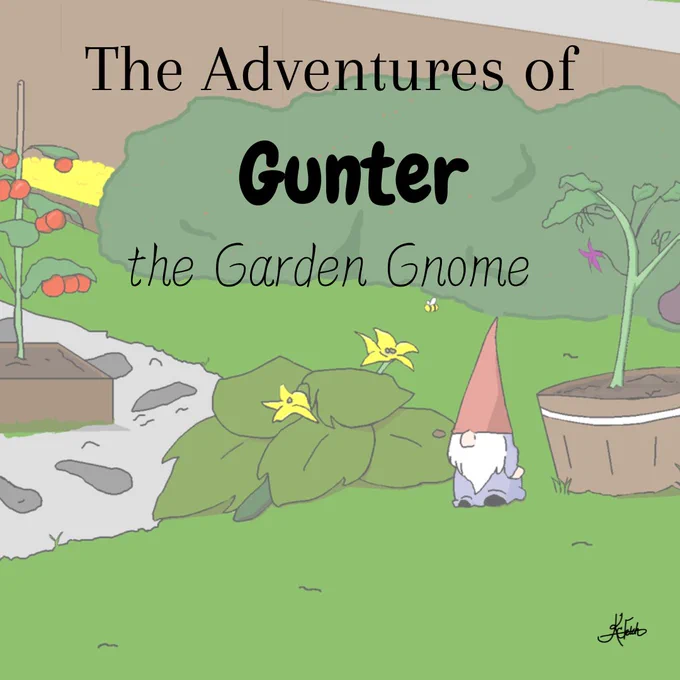 Title page. The first scene faded into the background with the text "The Adventures of Gunter the Garden Gnome"