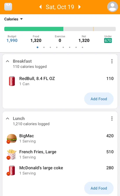 Food logged. Redbull and McDonald's 