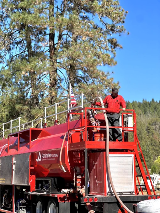Mobile Retardant Plants are used by helicopters for more precise retardant drops in steeper terrain on the Shoe Fire.