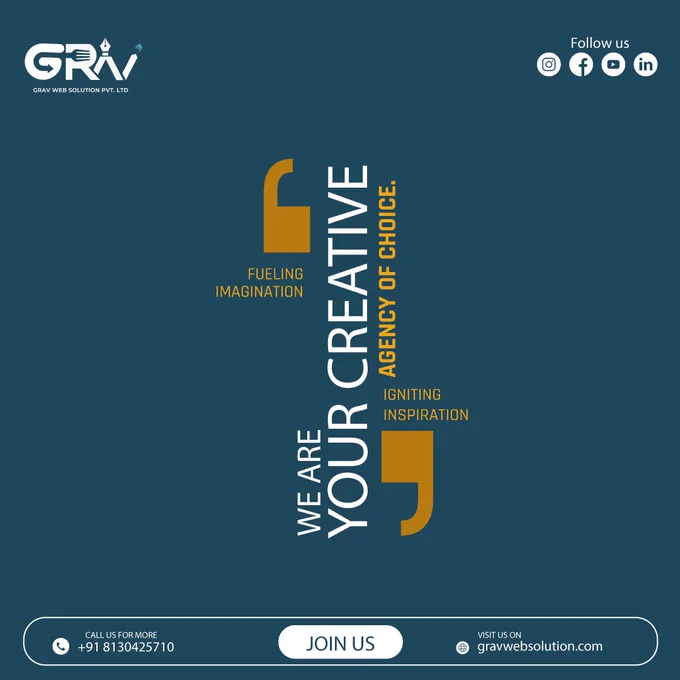 
"Ignite your inspiration with our creative agency."




𝐅𝐎𝐑 𝐌𝐎𝐑𝐄👇
📞 𝟗𝟏 𝟖𝟏𝟑𝟎𝟒𝟐𝟓𝟕𝟏𝟎, 𝟖𝟖𝟎𝟎𝟖𝟕𝟑𝟎𝟓𝟔

www.gravwebsolution.com


#digitalmarketing #marketingagency #creativeagency #design #branding #innovation #inspiration #businessgrowth #onlinebusiness #ghaziabad #uttarpradesh