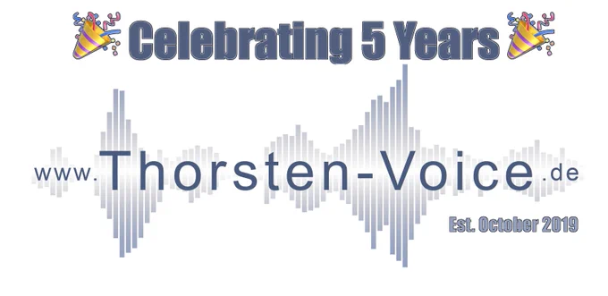 Showing www.Thorsten-Voice.de logo with text "Celebrating 5 years" and est. october 2019.