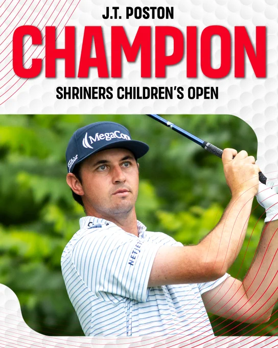 "J.T. Poston CHAMPION Shriners Children's Open"

with a photo of Poston in his backswing
