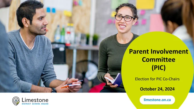 mage description: Graphic with picture of smiling adults in a circle. There is a yellow circle on the right side with black text saying Parent Involvement Committee (PIC) meeting October 24, 2024. There is a LDSB logo in the bottom left of the graphic.