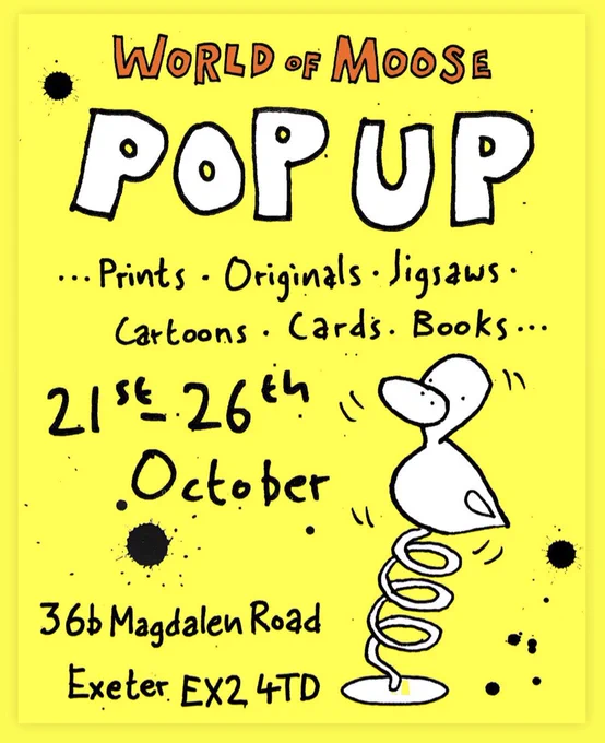 Flyer for our pop up with the info as above. There’s a little duck on a spring, like one of those pop up toys.