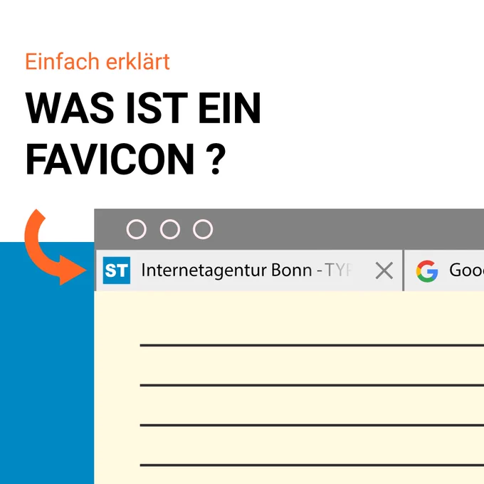 Illustration eines Browserfensters mit einem Pfeil der auf ein Favicon zeigt. 