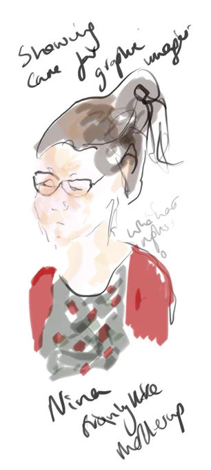 Sketch of an anthropologist discussing the care needed when researching, using and sharing images with or of human violence, for teaching, communication or research