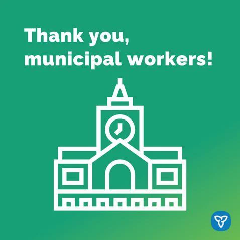 Graphic with town hall illustration that says "Thank you, municipal workers"
