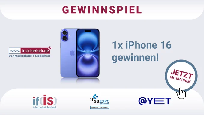 Die it-sa Expo & Congress in Nürnberg öffnet ihre Pforten: In der Zeit vom 22. bis zum 24. Oktober 2024 wird das Institut für Internet-Sicherheit – if(is) auf der IT-Messe in Halle 7 auf dem Gemeinschaftsstand des Ministeriums für Wirtschaft, Industrie, Klimaschutz und Energie des Landes NRW an Stand 7-317 vertreten sein – Neben der Ausstellung winken in diesem Jahr eine interessante Umfrage und ein Gewinnspiel*.

Mitmachen kann jeder, der sich den QR-Code bei der Firma @-yet am NRW-Gemeinschaftsstand in Halle 7 an Stand 7-317 abholt, an der Umfrage teilnimmt und die Lösung richtig eingibt. Zu gewinnen gibt es ein iPhone 16 und zehn exklusiv signierte Fachbücher „Cyber-Sicherheit – Das Lehrbuch für Konzepte, Mechanismen, Architekturen und Eigenschaften von Cyber-Sicherheitssystemen in der Digitalisierung“ von Professor Norbert Pohlmann. 
Alles Infos zur Teilnahme gibt es auf dem Marktplatz IT-Sicherheit unter: https://it-sicherheit.de/