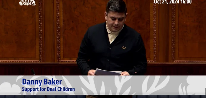 Danny Baker MLA speaking in the NI Assembly on the motion on Support for Deaf Children