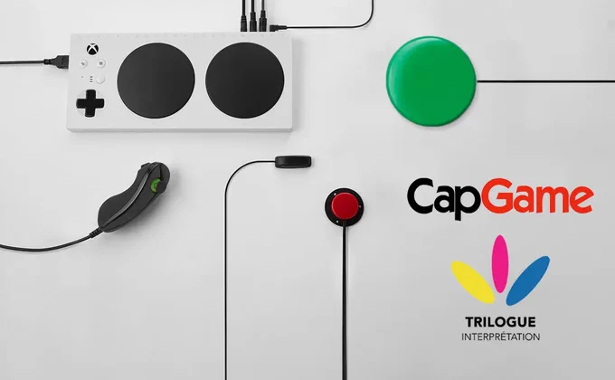 Adaptive kit xbox avec les logo CapGame et Trilogue.