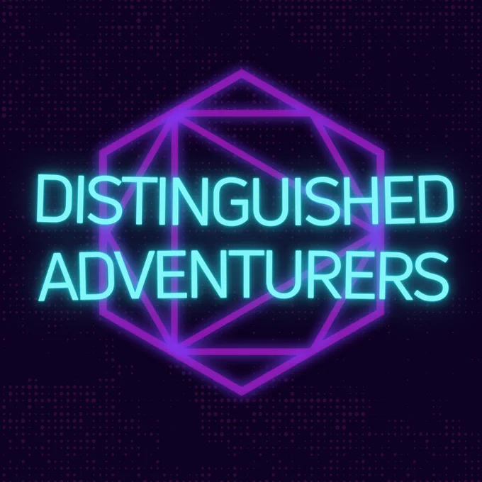 The Distinguished Adventurers logo, a purple d2 style geometric shape with blue writing across the top.