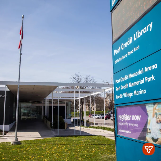 Exterior of Port Credit Library on a sunny day. 
