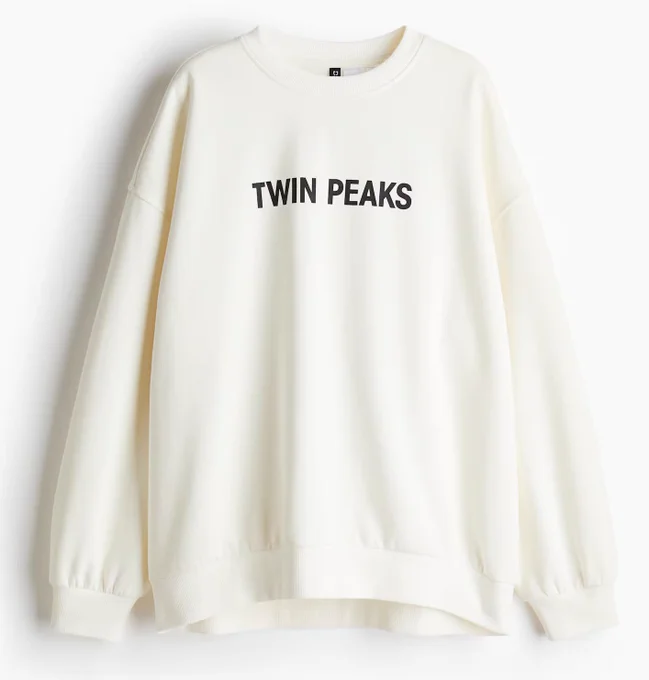Cream-colored sweatshirt with Twin Peaks logo