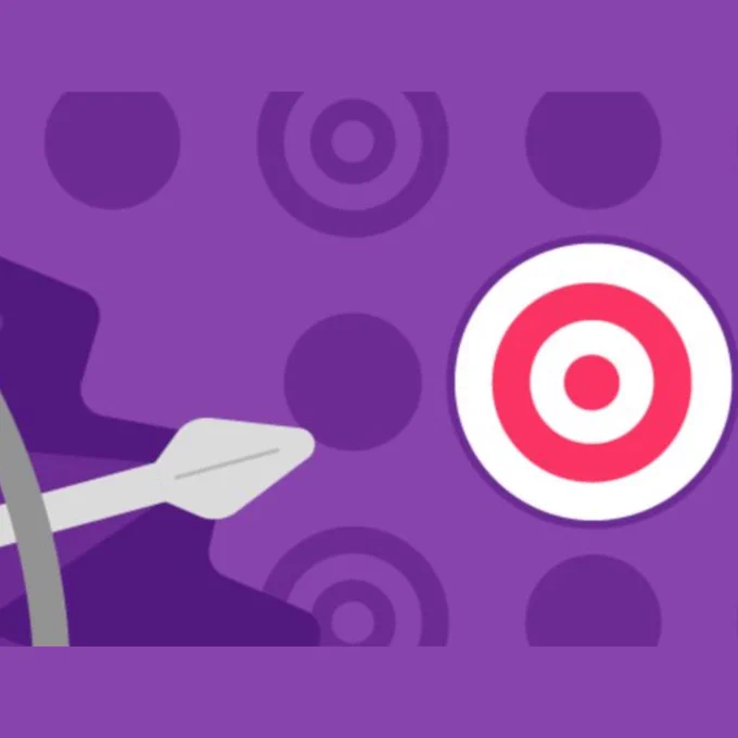 Illustration of an arrow pointing towards a target on a purple background.