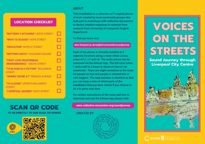 A leaflet with a QR code about the Voices on the Streets app