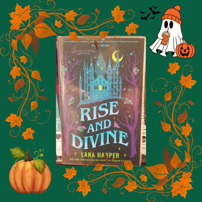 Rise and Divine by Lana Harper on a green background with orange and brown leaves, a pumpkin and ghost