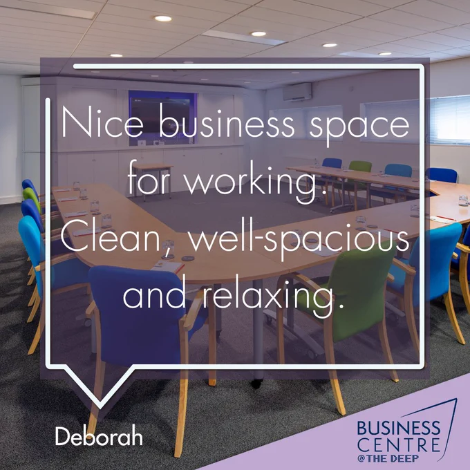 A Google Review from Deborah which reads Nice business space for working. Clean, well-spacious and relaxing. 