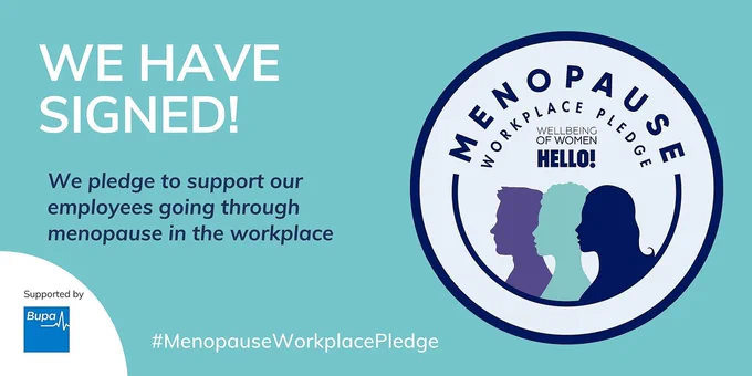 Banner - 'we have signed the Menopause Workplace Pledge'.