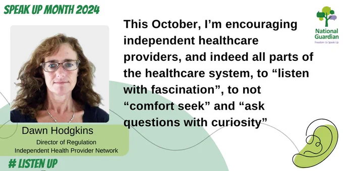 This October, I’m encouraging independent healthcare providers, and indeed all parts of the healthcare system, to “listen with fascination”, to not “comfort seek” and “ask questions with curiosity”