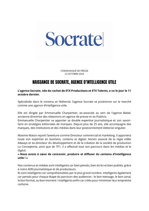 CP Agence Socrate. #Media #Marketing #Communication