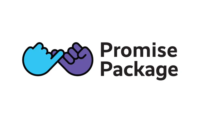 Logo for Promise Package featuring two interlocking hands in blue and purple colors.
