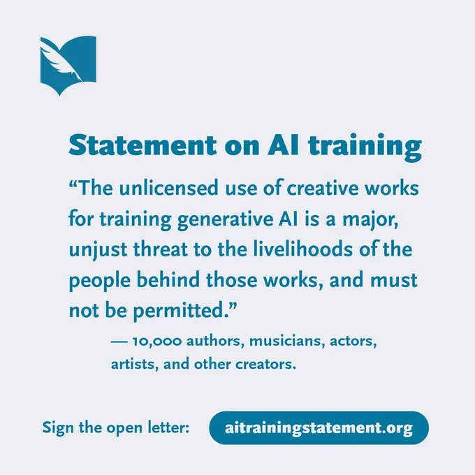Promo graphic with TWUC logo and Statement on AI training. With link to aitrainingstatement.org