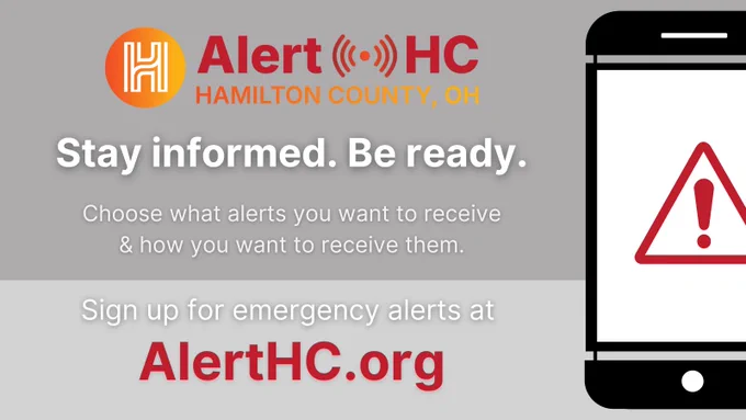 Alert HC is the official emergency notification system for Hamilton County, It is the best way to receive important information about hazards that may impact your safety. Visit AlertHC.org to sign up for 40  alerts so you can stay informed during an emergency.