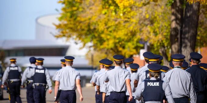Cadets walking down the street.
