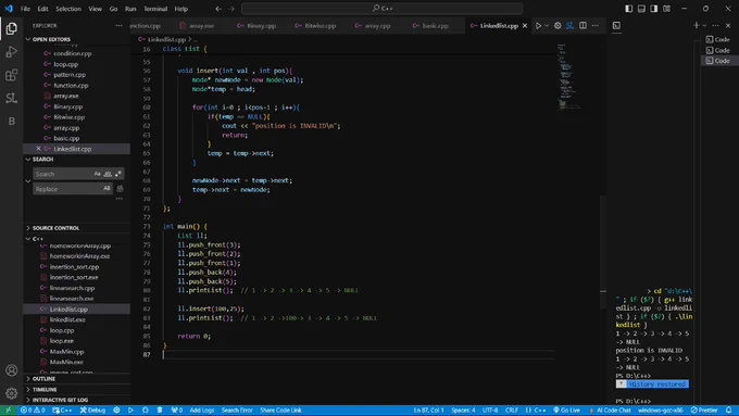 Insert node in middle 